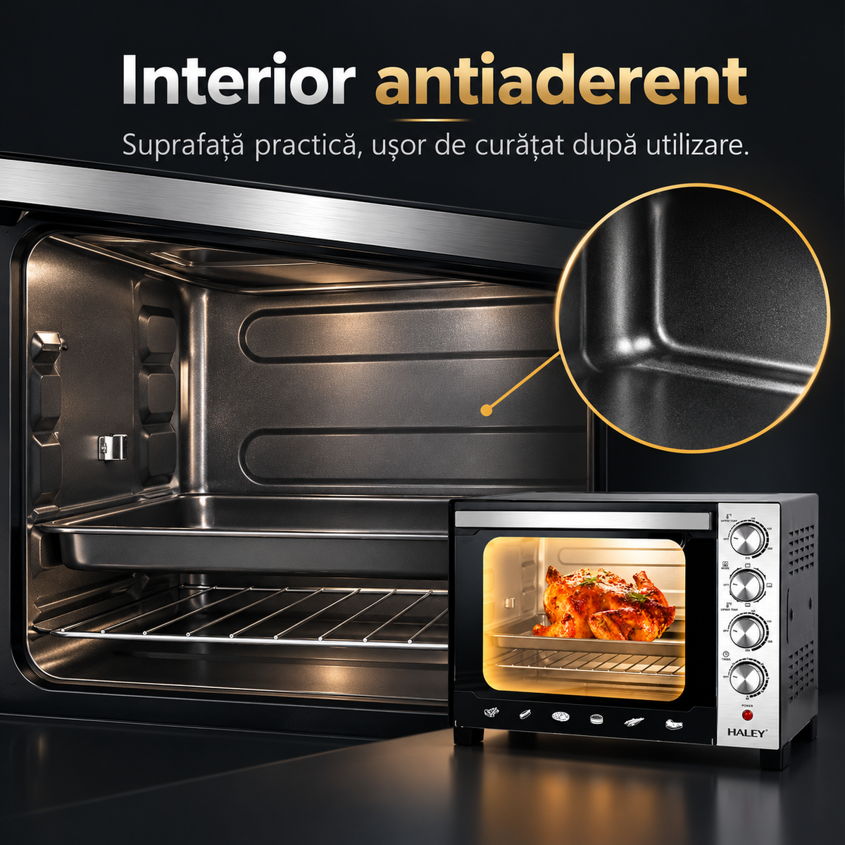 Interior antiaderent al cuptorului electric HALEY HY-5160