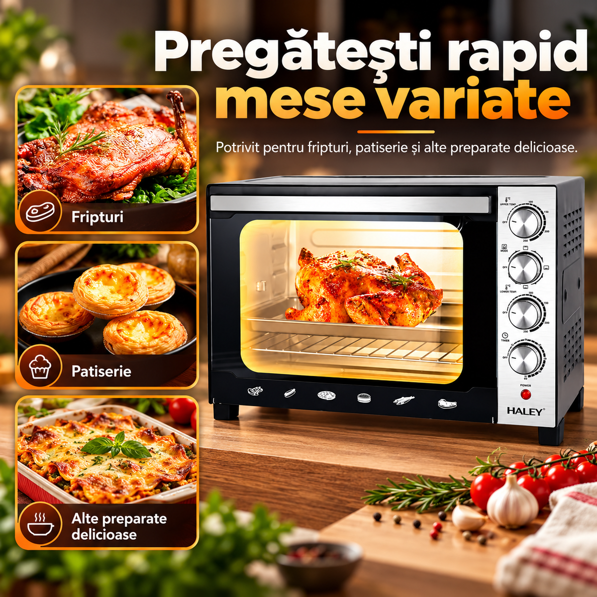 Cuptor electric HALEY HY-5160 pentru fripturi, patiserie și preparate la tavă