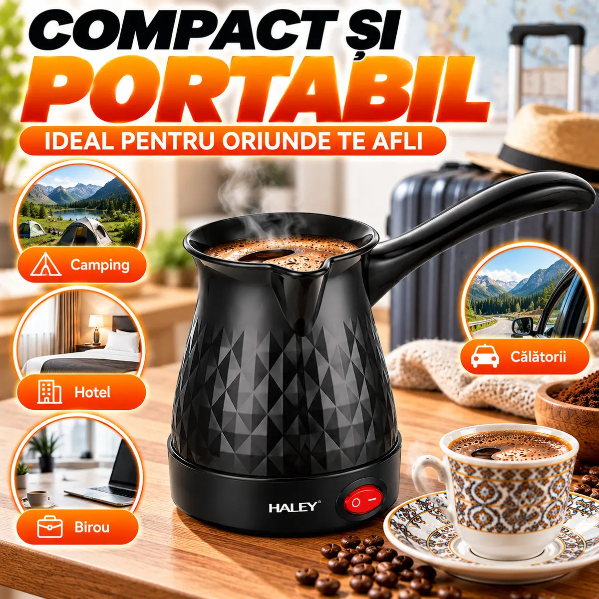 Ibric Electric HALEY 600W, 0.5L – Ideal pentru Cafea Turcească, Ceai, Lapte | Portabil, Silențios, Perfect pentru Călătorii