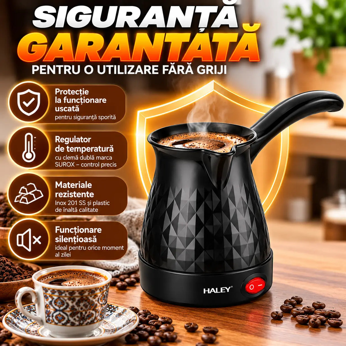 Ibric Electric HALEY 600W, 0.5L – Ideal pentru Cafea Turcească, Ceai, Lapte | Portabil, Silențios, Perfect pentru Călătorii