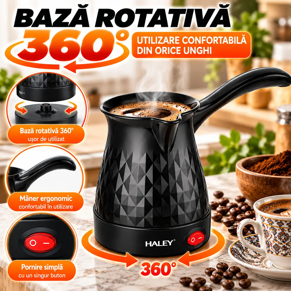 Ibric Electric HALEY 600W, 0.5L – Ideal pentru Cafea Turcească, Ceai, Lapte | Portabil, Silențios, Perfect pentru Călătorii