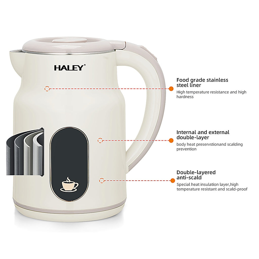 Fierbător Electric HALEY HY-8977, 2.5L, 1500W, Inox, Oprire Automată, Bază 360°