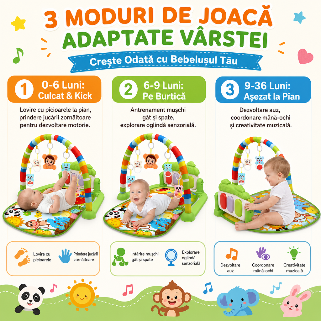 Saltea de activitati copii, KIDOO®, Muzica, 0-36luni, Multicolor