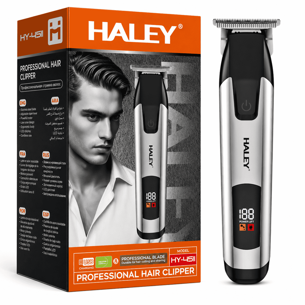 Mașină Profesională De Tuns Haley HY-4511, Acumulator 1200 mAh, Autonomie 150 Minute, Ecran Digital, Încărcare Type-C