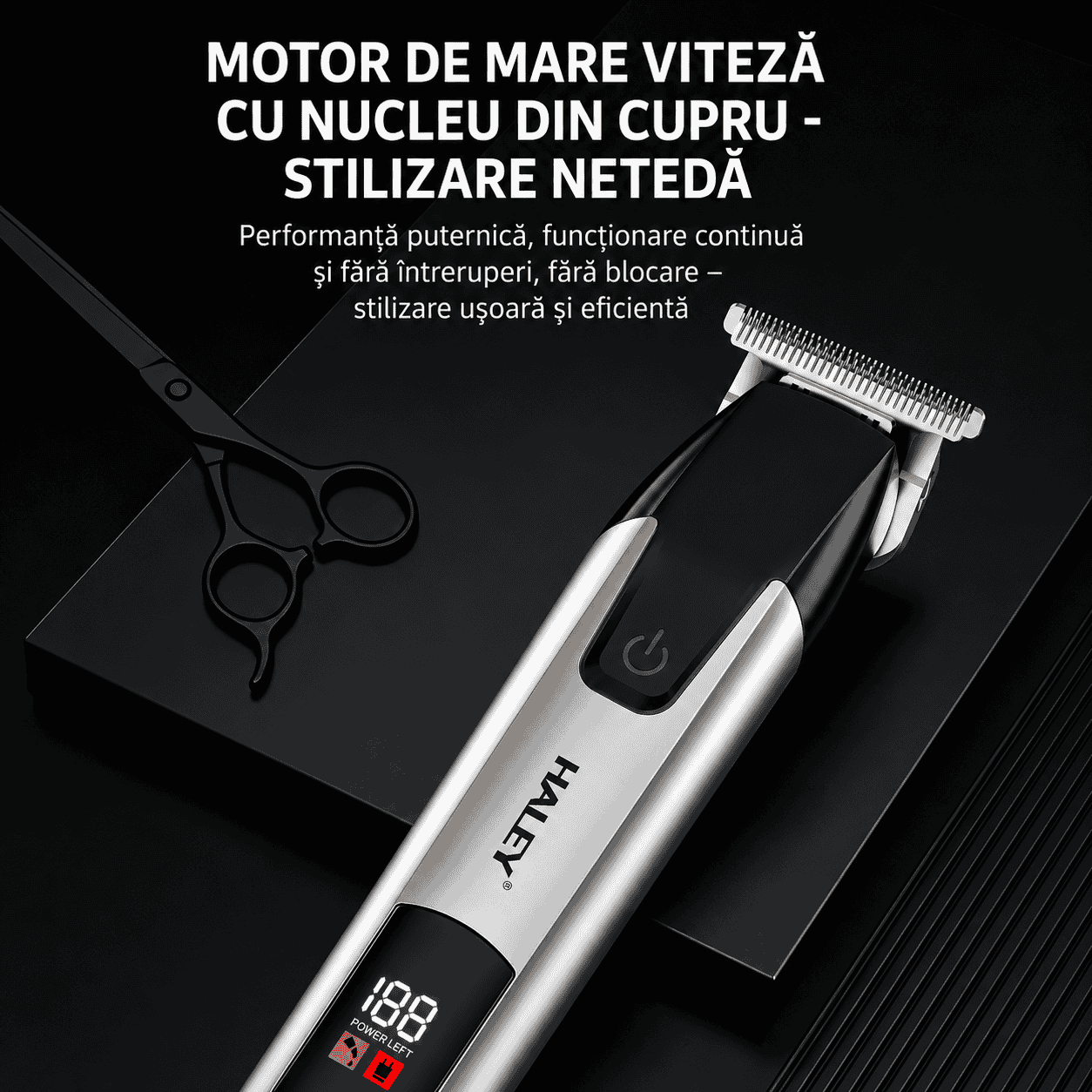 Mașină Profesională De Tuns Haley HY-4511, Acumulator 1200 mAh, Autonomie 150 Minute, Ecran Digital, Încărcare Type-C