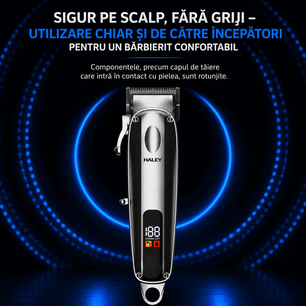 Mașină Profesională De Tuns Haley HY-4504, Acumulator 2000 mAh, Autonomie 180 Minute, Ecran LCD, Încărcare USB