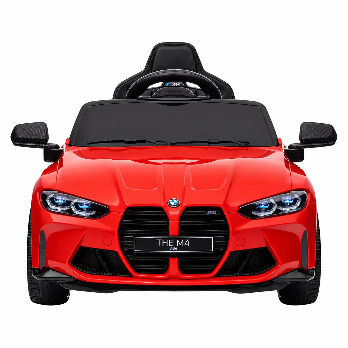 Mașinuță electrică KIDOO® BMW M4 roșie, vedere frontală pe fundal alb