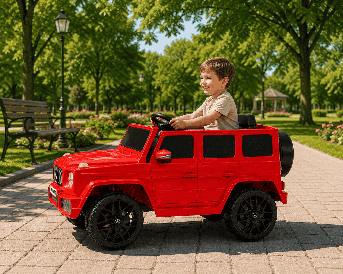 Mașină Electrică pentru Copii Tip SUV 4x4 Premium, Design Inspirat Mercedes G-Class AMG, 12V, Lumini LED, Muzică, Rosu