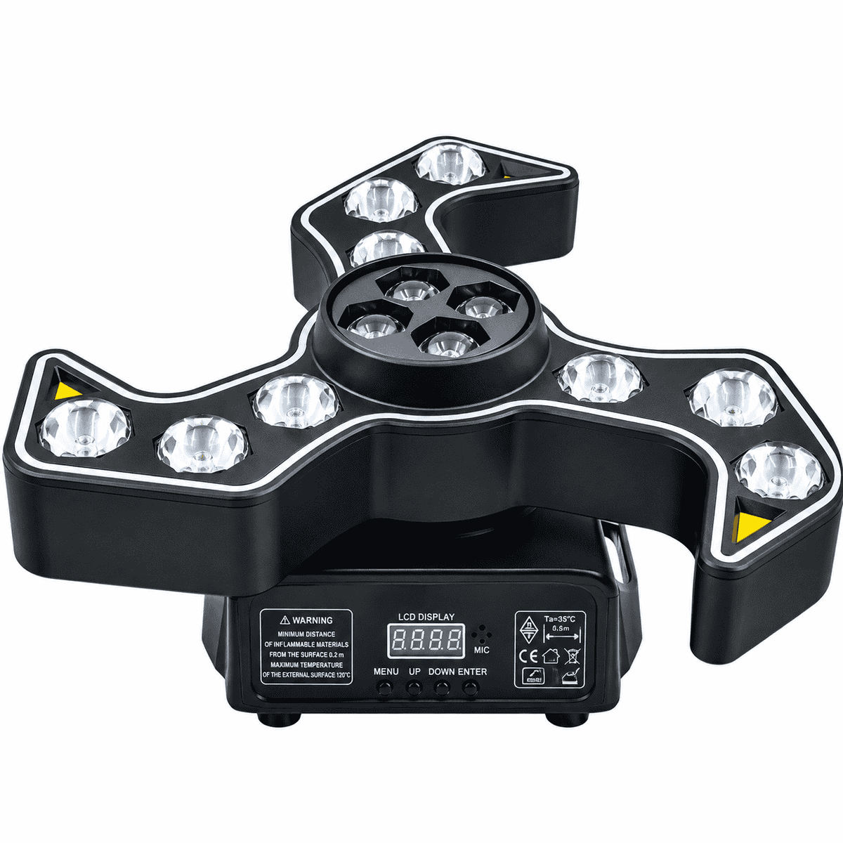 Moving Head LED Full Moon Simitar 120W – 4 LED-uri RGBW 4-în-1, 17/55 Canale DMX512, Pan/Tilt, Strobe, Dimmer, Control DMX, Auto, Master-Slave și Sound Control