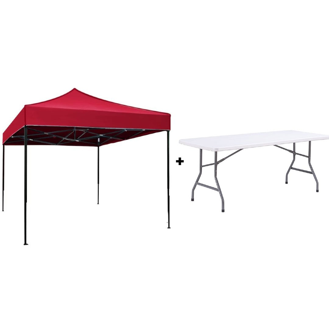 Set Evenimente AT PERFORMANCE® – Cort Pavilion 3x3m + Masă Pliantă Dreptunghiulară 180x72 cm, Ideal pentru Nunți, Botezuri, Grătare și Târguri