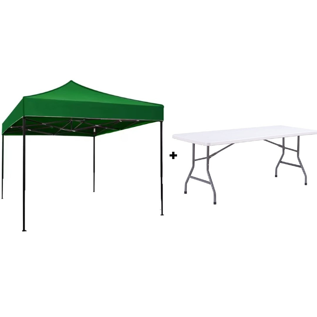 Set Evenimente AT PERFORMANCE® – Cort Pavilion 3x3m + Masă Pliantă Dreptunghiulară 180x72 cm, Ideal pentru Nunți, Botezuri, Grătare și Târguri