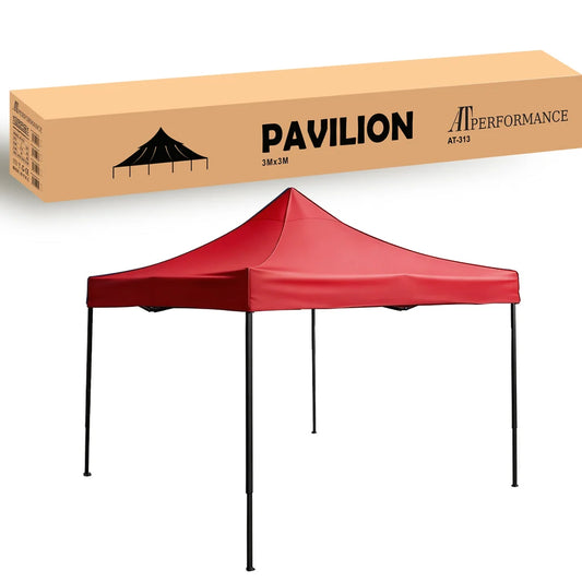 Cort tip Pavilion AT PERFORMANCE 3x3m Rosu, Prelata Impermeabila, Pliabil, Structura Metalica Solida, Pentru Curte, Gradina, Evenimente