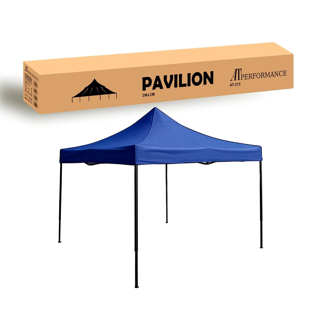 Cort tip Pavilion AT PERFORMANCE 3x3m , Prelata Impermeabila, Pliabil, Structura Metalica Solida, Pentru Curte, Gradina, Evenimente, Albastru.