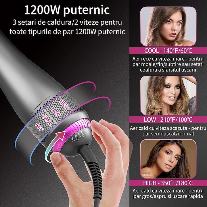 Perie de indreptat parul, AT PERFORMANCE®, 3 trepte de temperatura 60-180°C, functii de incalzire si indreptare, invelis ceramic, Purpuriu gri.