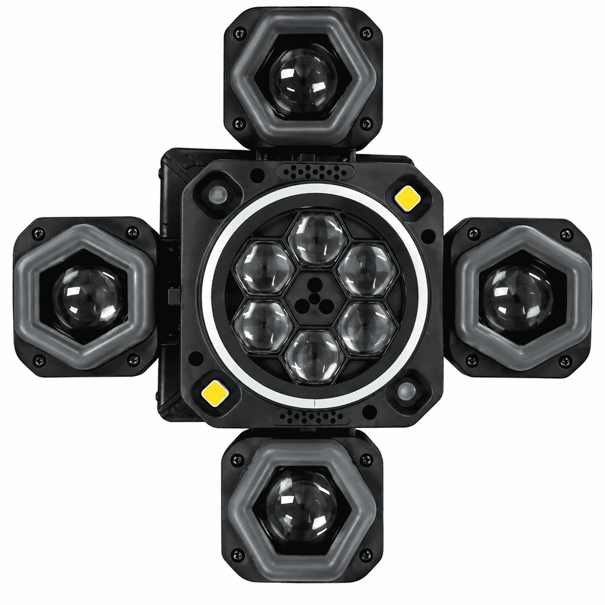 Proiector LED Profesional Moving Head cu 4 Brațe Rotative, Efecte RGB Multicolore, Jocuri de Lumini și Moduri Automate pentru Evenimente