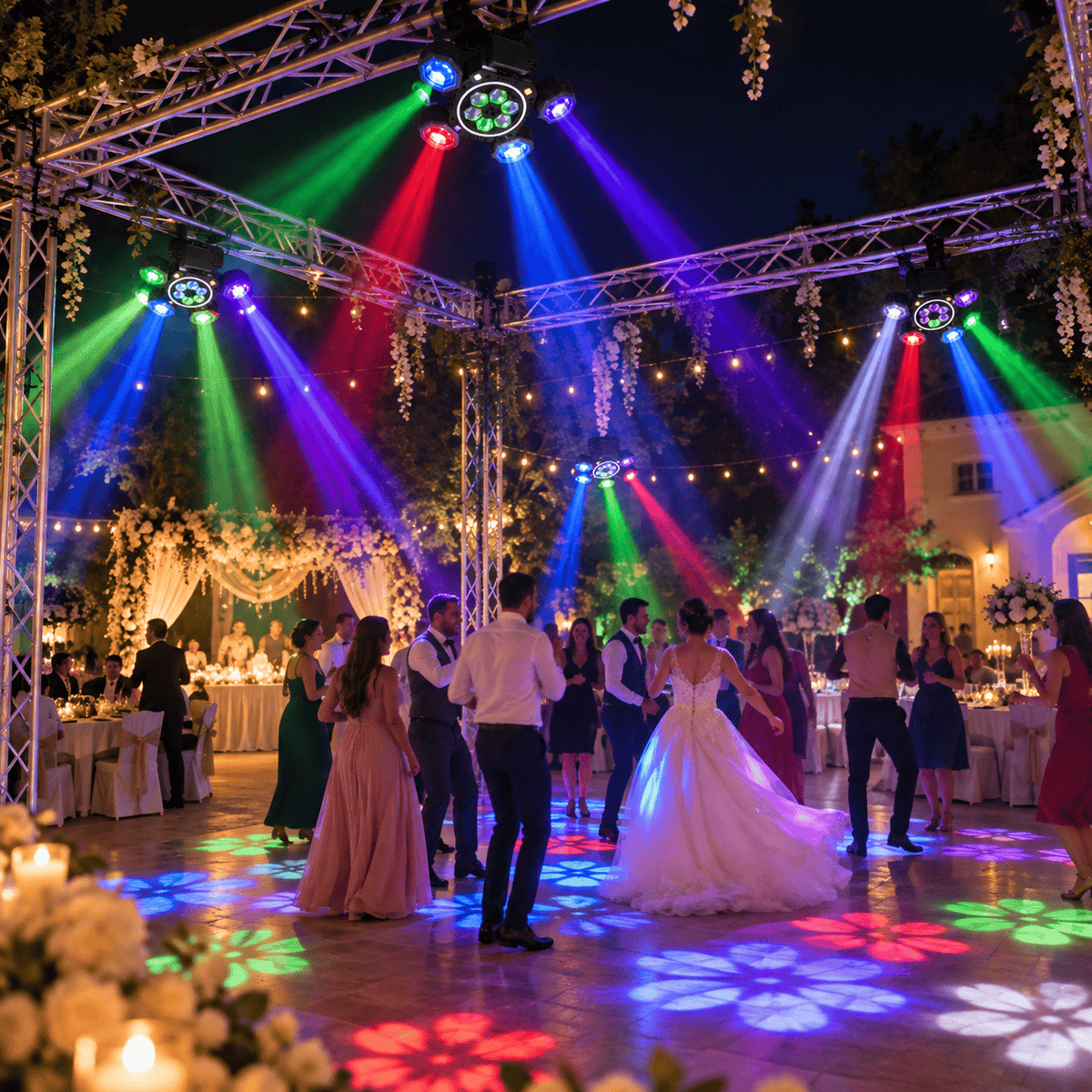 Proiector LED Profesional Moving Head cu 4 Brațe Rotative, Efecte RGB Multicolore, Jocuri de Lumini și Moduri Automate pentru Evenimente