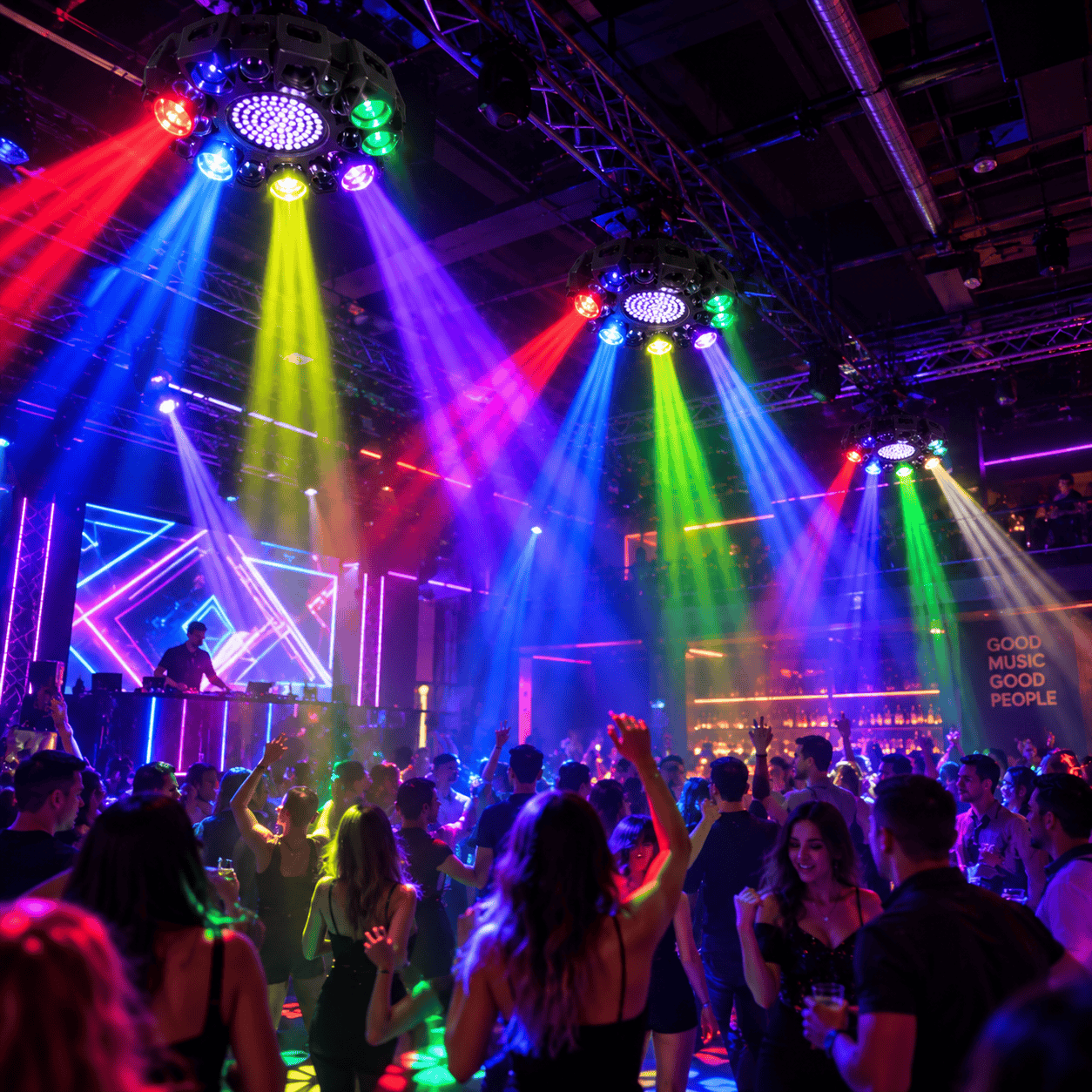 Moving Head LED Profesional Multi-Efect 100W, 6×10W RGBW CREE, Laser Roșu + Verde, Strobe Alb și Galben, 91 LED-uri, Brațe Rotative, DMX512 21 Canale, Sound Control