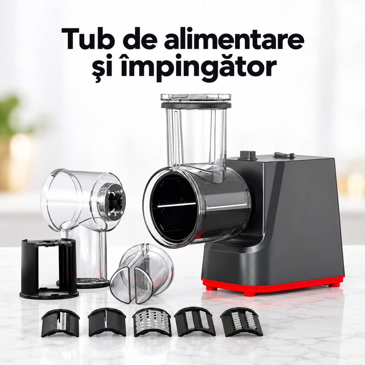 Răzătoare AT-2154 cu tub de alimentare și componentele sale