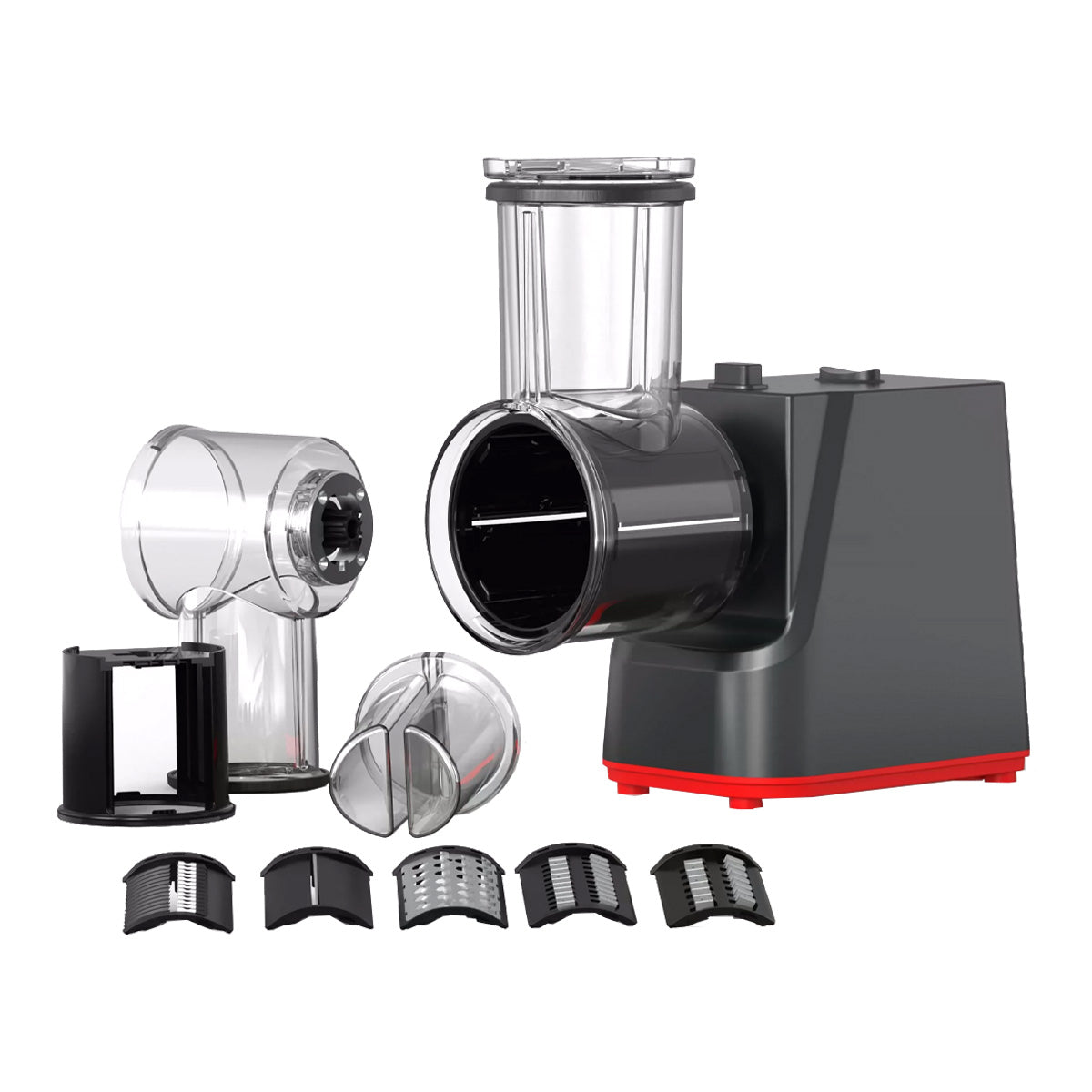 Răzătoare electrică pentru legume AT-2154 cu accesorii, pe fundal alb