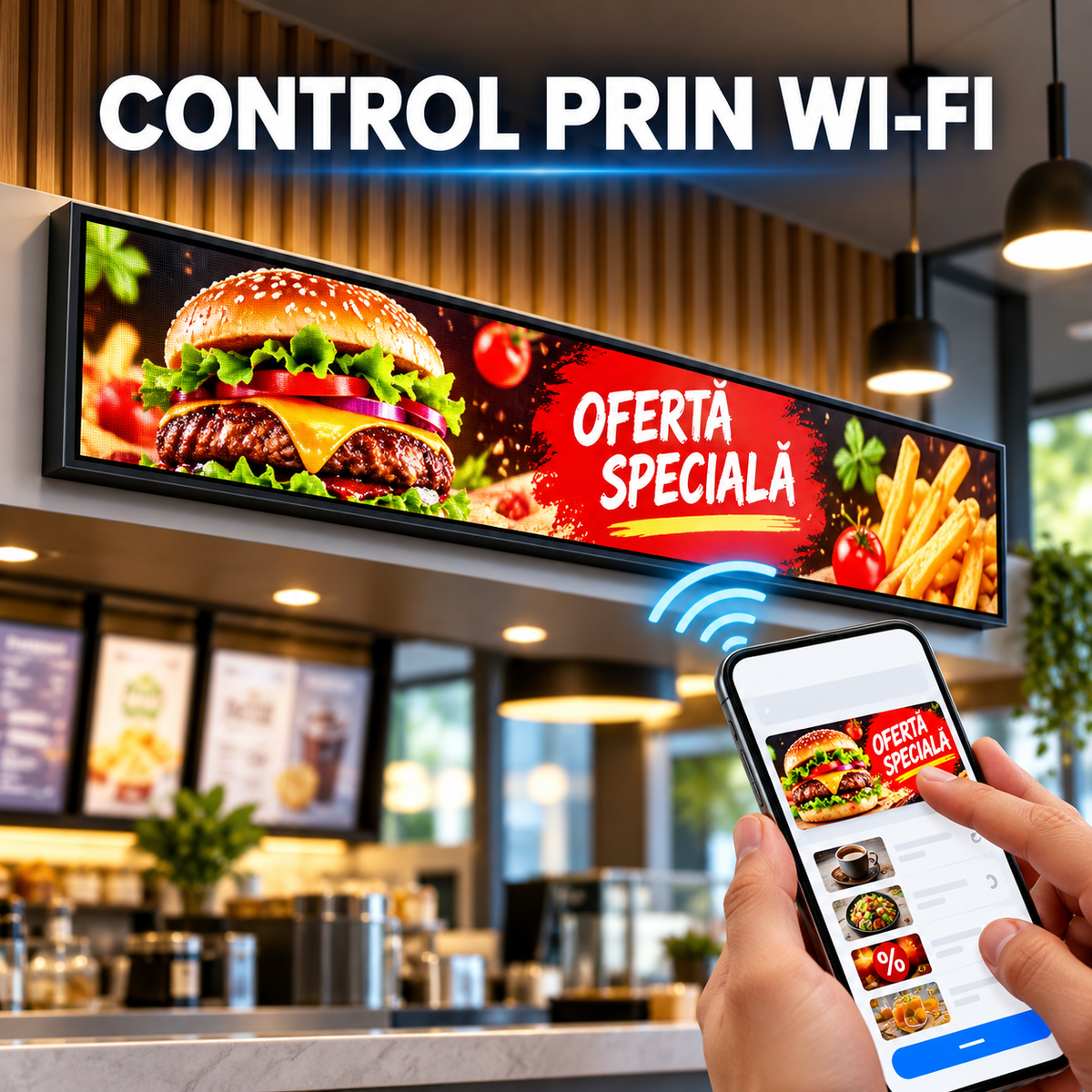 Control prin Wi-Fi pentru reclama LED P5 Full Color 100 x 55 cm