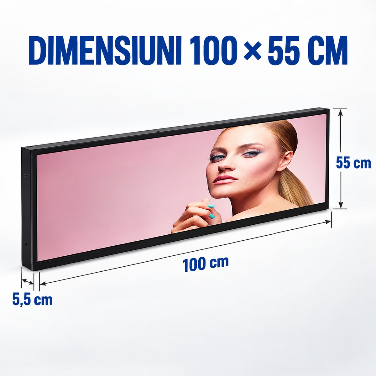 Dimensiuni reclamă LED P5 Full Color: 100 x 55 x 5,5 cm