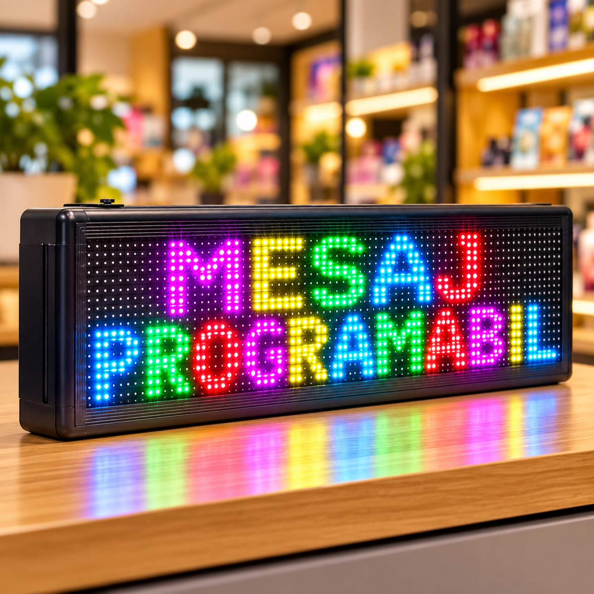 Reclamă luminoasă RGB cu mesaj programabil pentru spații comerciale
