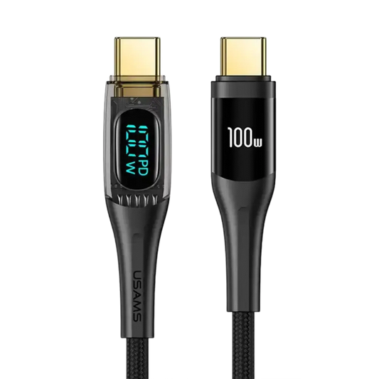 Cablu de Date &amp; Încărcare Rapidă USAMS Shadow Series, USB-C la USB-C, 100W PD, Display Digital LED, Nylon Împletit, 1.2m