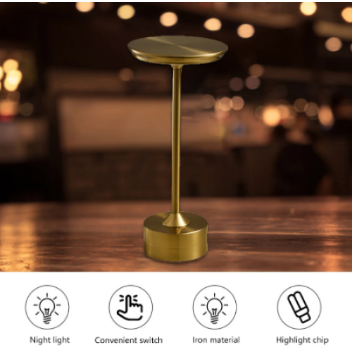 Lampa Led din metal, pentru Restaurante, Mese, Hoteluri, Birouri, reincarcabila prin USB, cu touch, Gold