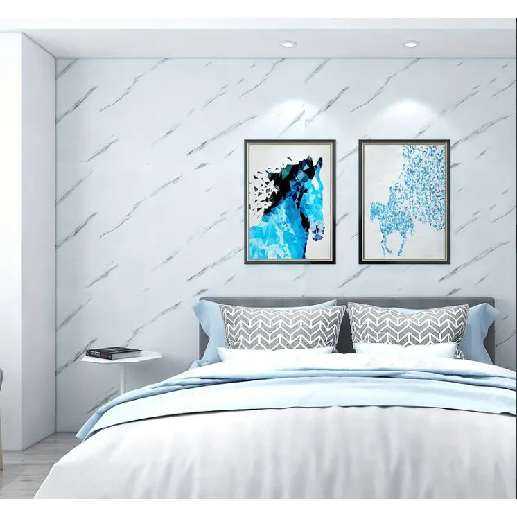 Set 50x Tapet Marmura, AT PERFORMANCE®, suprafata acoperire 9 mp, autoadeziv, waterproof, usor de montat, design modern, 30x60 cm, alb