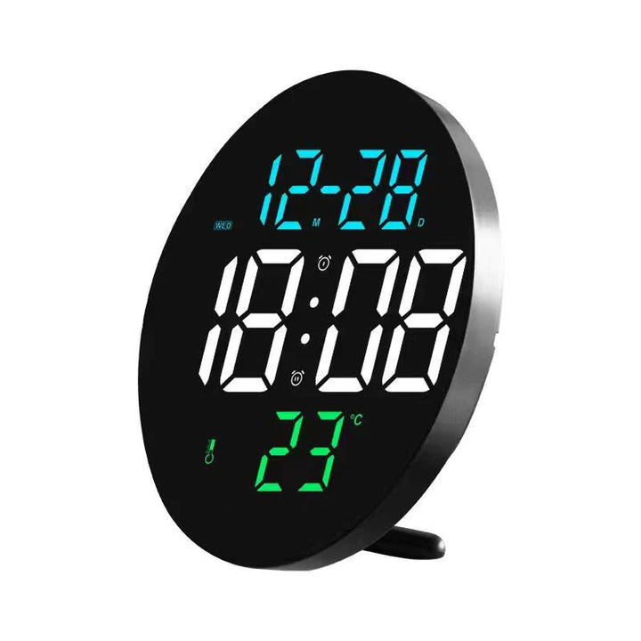 Ceas led, 3 culori afisaj, cu alarma, data/ luna, termometru, Cablu USB, Telecomanda, Memorare timp, suport birou si perete, 2 Alarme, Carcasa Negru