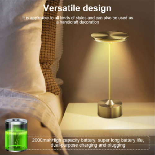 Lampa Led din metal, pentru Restaurante, Mese, Hoteluri, Birouri, reincarcabila prin USB, cu touch, Gold