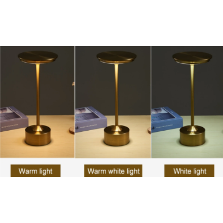 Lampa Led din metal, pentru Restaurante, Mese, Hoteluri, Birouri, reincarcabila prin USB, cu touch, Gold