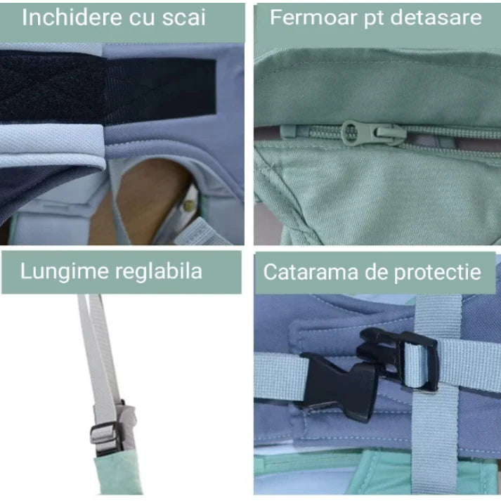 Ham Bebe cu Suport Tip Chilot Detasabil, At Performance, Premergator, Asistare Mers, Varsta 6-24 luni, Ursulet, Bumbac, Plasa, Ergonomic si sigur