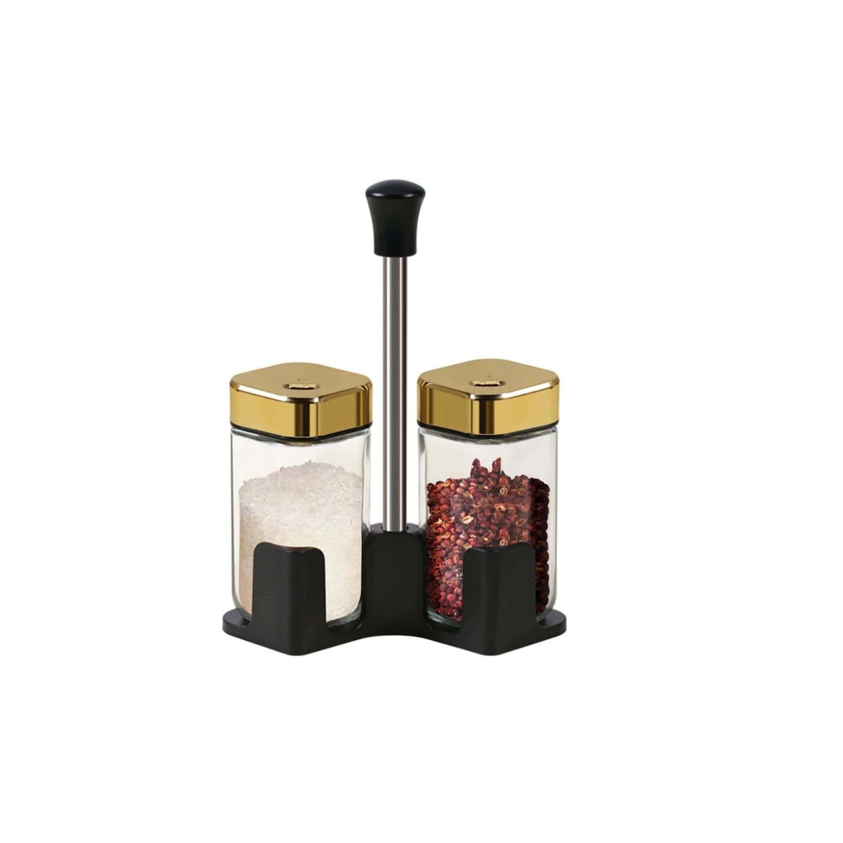Set 2 solnite, AT PERFORMANCE®, pentru sare si piper, cu suport metalic, negru