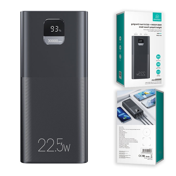 Baterie Externă USAMS, 30000mAh, 22.5W Fast Charge cu Display Digital LED