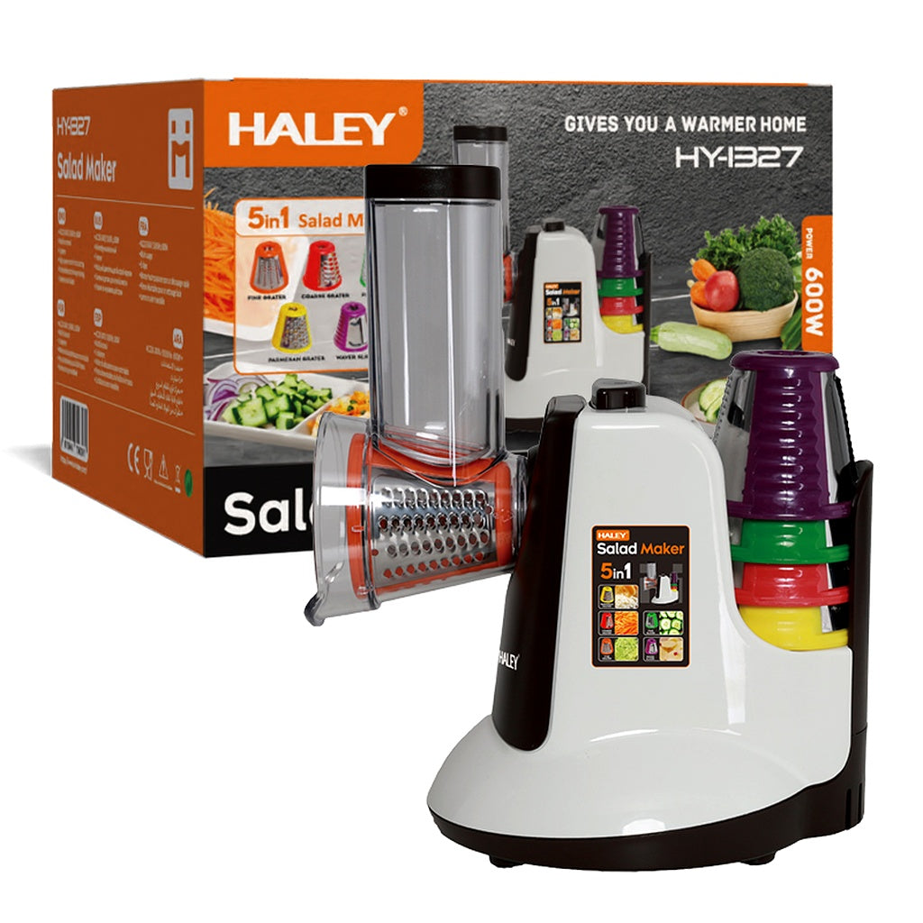 Aparat de salată electric HALEY HY-1327, 5 în 1, 600W, răzătoare și feliator multifuncțional, lame inox
