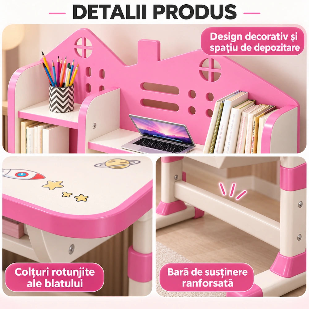 Set Birou și Scaun AT PERFORMANCE® pentru Copii, Ergonomic, Reglabil, Model Astronaut