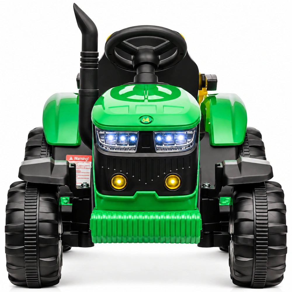 Tractor Electric cu Telecomandă pentru Copii KIDOO, cu Remorcă și Gard, Far, Sunet Motor, Claxon, MP3/USB – 3-6 Ani Verde
