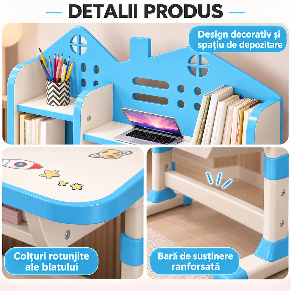 Set Birou și Scaun AT PERFORMANCE® pentru Copii, Ergonomic, Reglabil, Model Astronaut