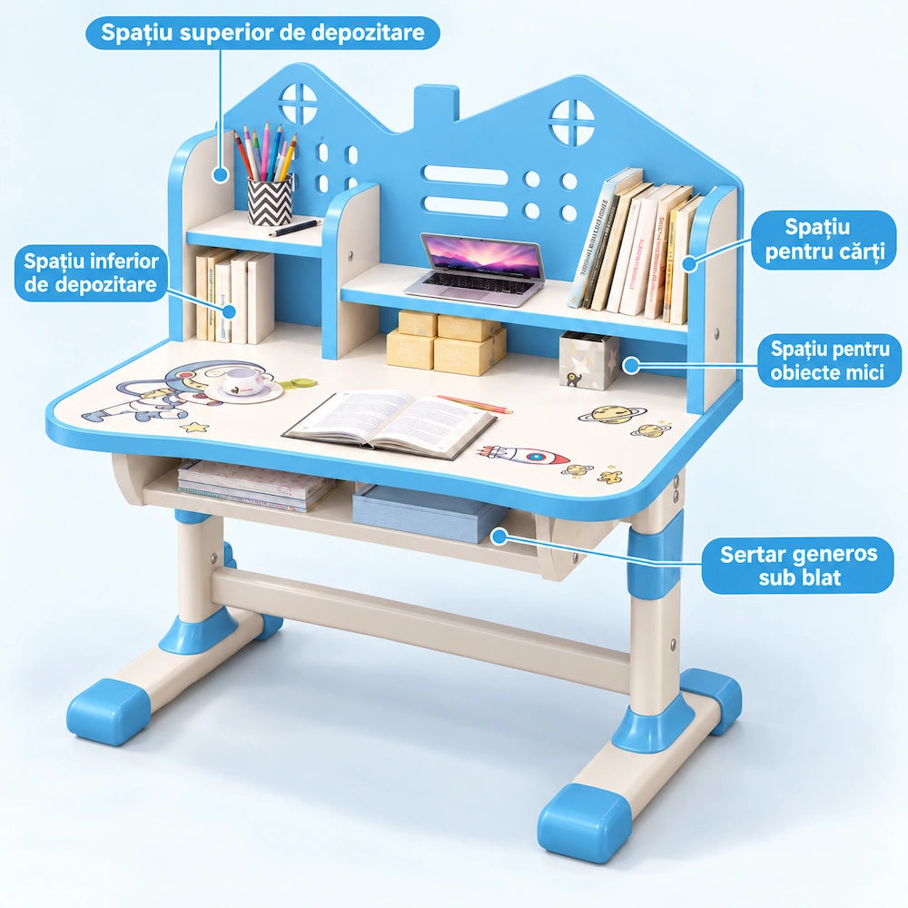 Set Birou și Scaun AT PERFORMANCE® pentru Copii, Ergonomic, Reglabil, Model Astronaut