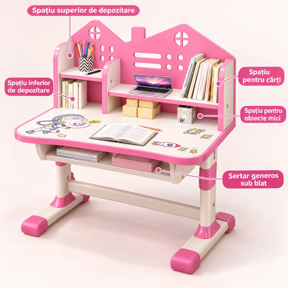 Set Birou și Scaun AT PERFORMANCE® pentru Copii, Ergonomic, Reglabil, Model Astronaut