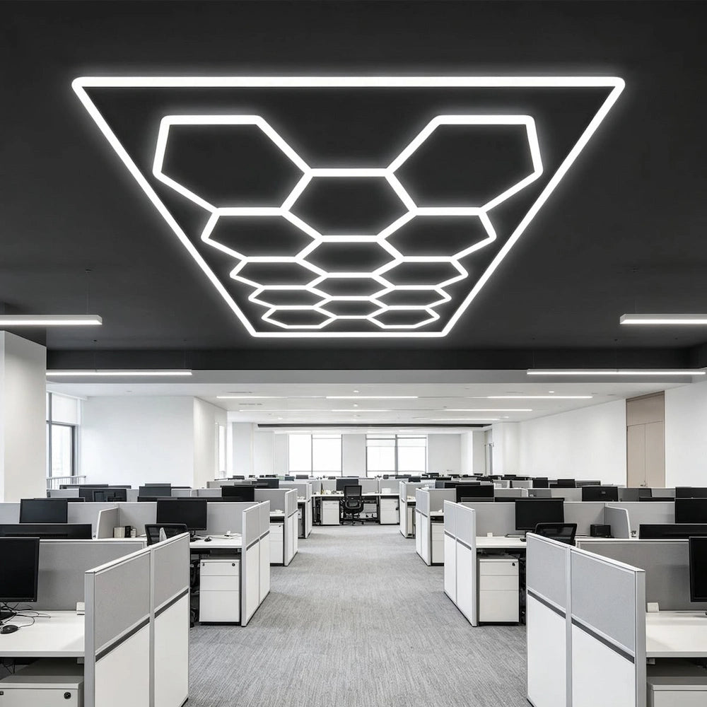Aplică LED Hexagon AT PERFORMANCE® 14 Module – 720W, ~80.000 Lumeni, 484x243 cm, Iluminat Profesional Atelier, Garaj, Barbershop