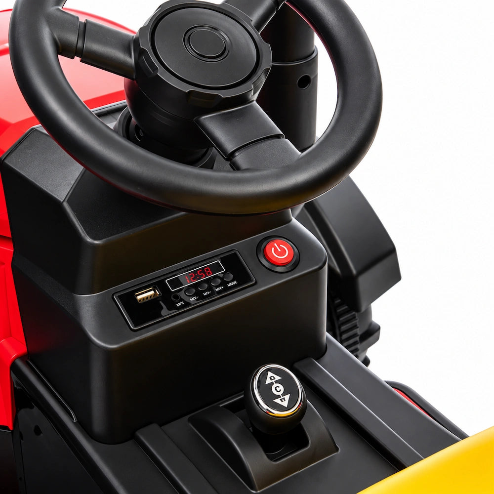 Tractor Electric cu Telecomandă pentru Copii KIDOO, cu Remorcă și Gard, Far, Sunet Motor, Claxon, MP3/USB – 3-6 Ani Rosu