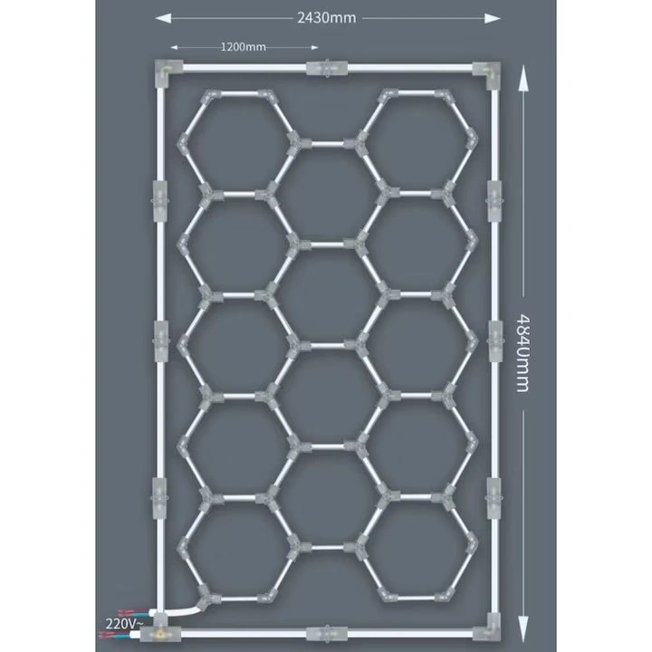 Aplică LED Hexagon AT PERFORMANCE® 14 Module – 720W, ~80.000 Lumeni, 484x243 cm, Iluminat Profesional Atelier, Garaj, Barbershop
