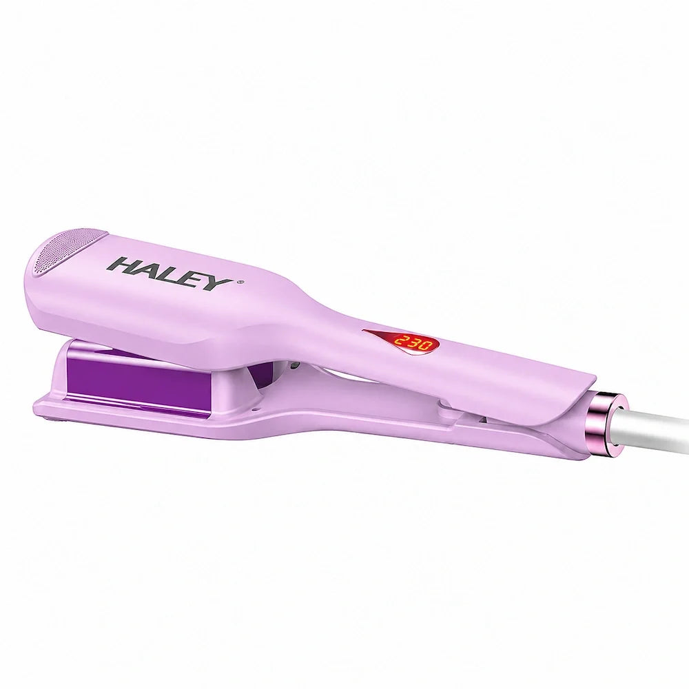 Placă de Creponat Păr HALEY HY-3024, Fier de Păr Ondulat cu Clemă, Plăci Non-Stick, Termostat și Afișaj LED