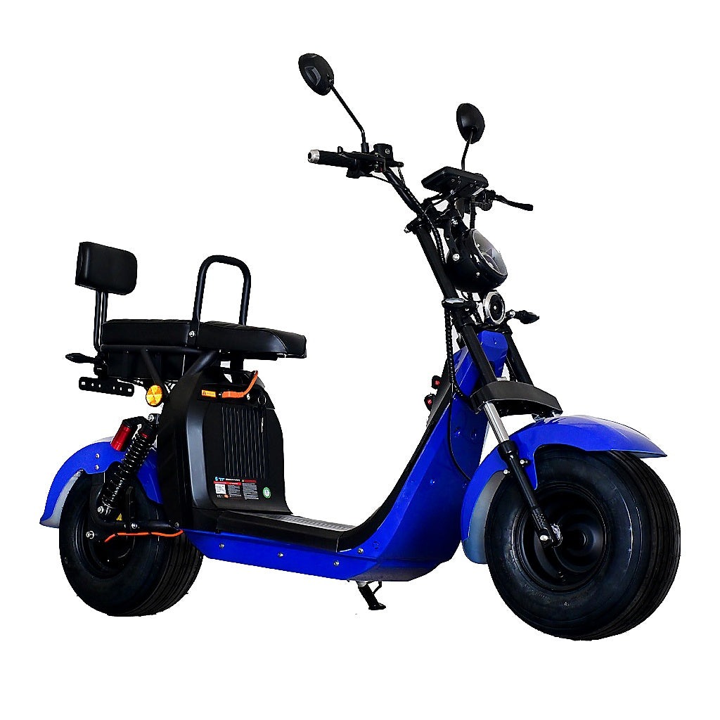 Scuter Electric 2 Persoane, Viteză Limitată 25 km/h – Fără Permis, Viteza maxima 25km/h, Autonomie 45 km, Motor 1500W, Baterie 20Ah, Suspensie Hidraulică, COC Inclus