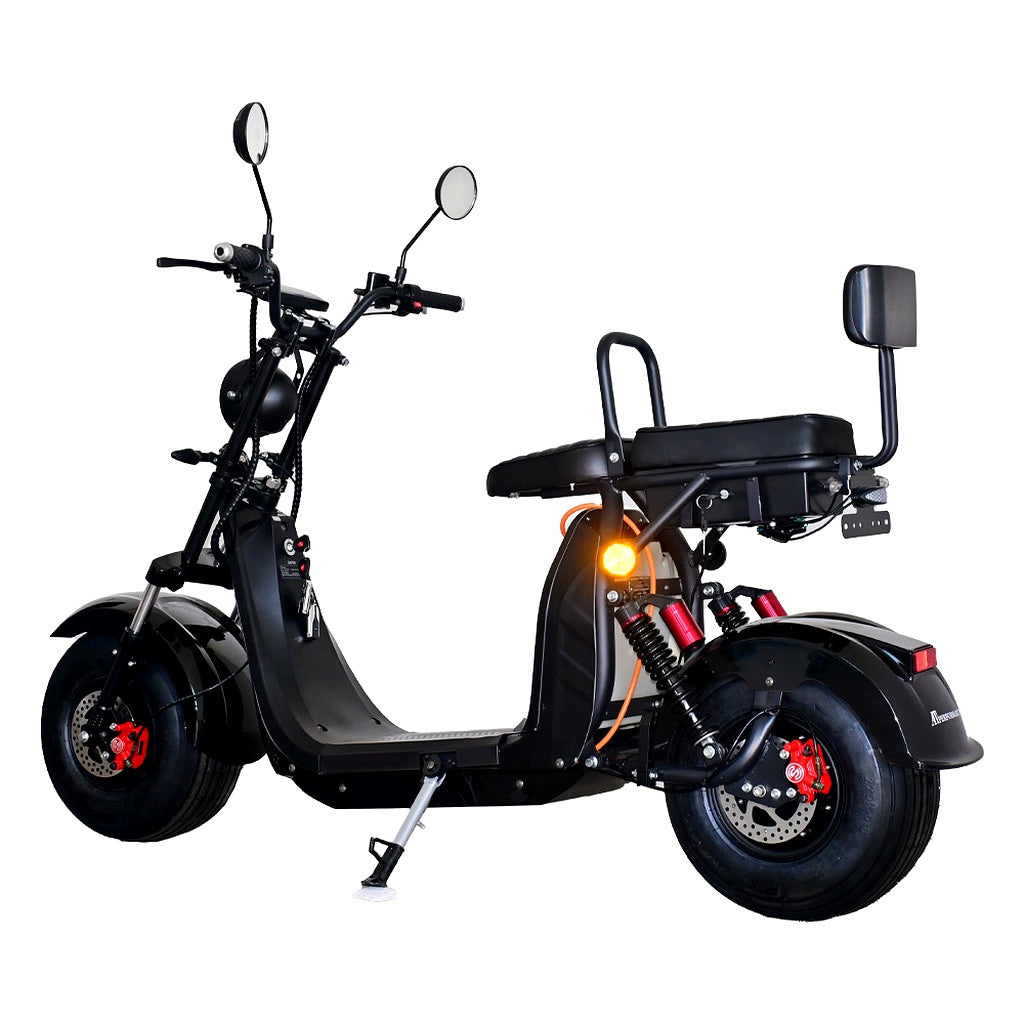 Scuter Electric 2 Persoane, Viteză Limitată 25 km/h – Fără Permis, Viteza maxima 25km/h, Autonomie 45 km, Motor 1500W, Baterie 20Ah, Suspensie Hidraulică, COC Inclus
