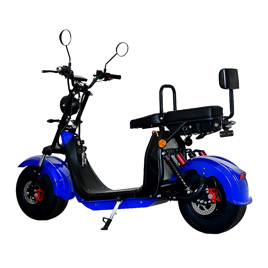 Scuter Electric 2 Persoane, Viteză Limitată 25 km/h – Fără Permis, Viteza maxima 25km/h, Autonomie 45 km, Motor 1500W, Baterie 20Ah, Suspensie Hidraulică, COC Inclus
