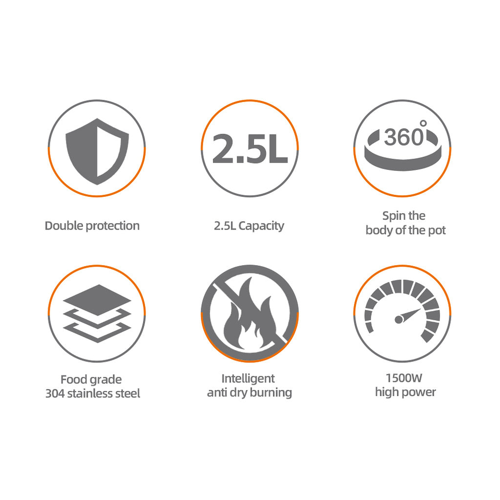 Fierbător Electric HALEY HY-8977, 2.5L, 1500W, Inox, Oprire Automată, Bază 360°