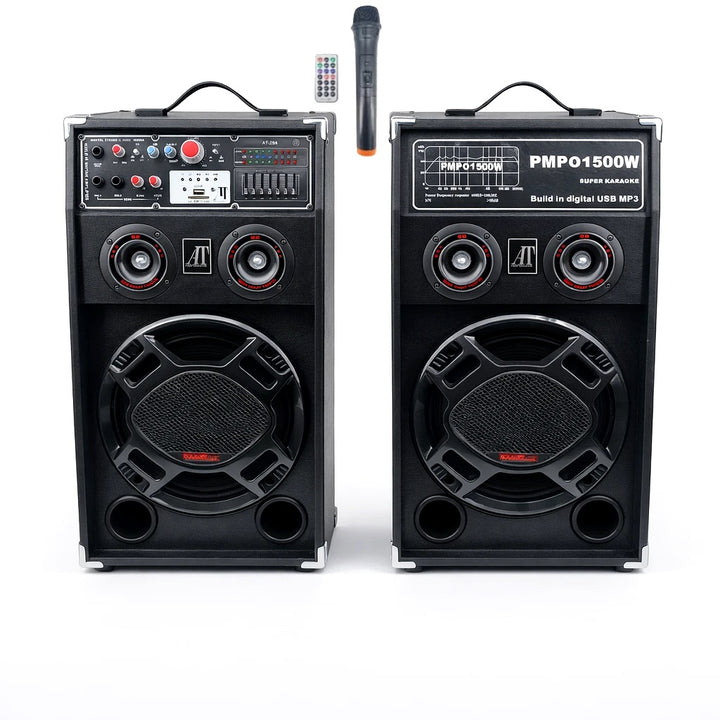 Set 2 Boxe Multimedia Active AT Performance AT-284, 1500W PMPO,12 Inch, Bluetooth, USB, AUX, Karaoke